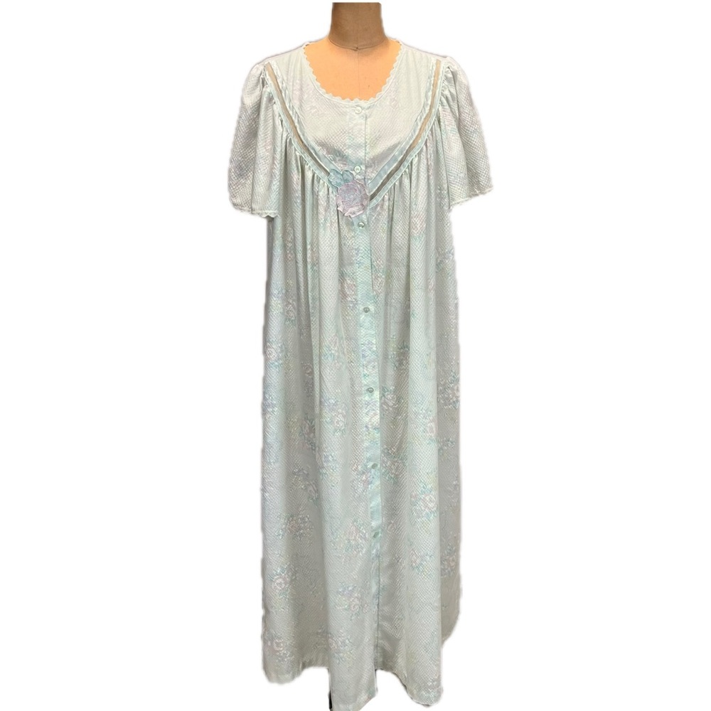 VINTAGE cottage floral dressing house gown robe button front long maxi nightgown - Picture 3 of 14